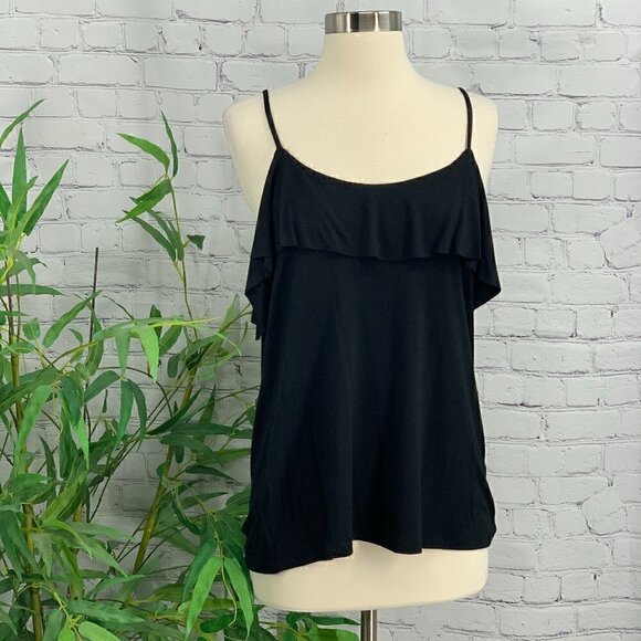Double Zero Tops - Double Zero Black Camisole w/ Ruffle Detail